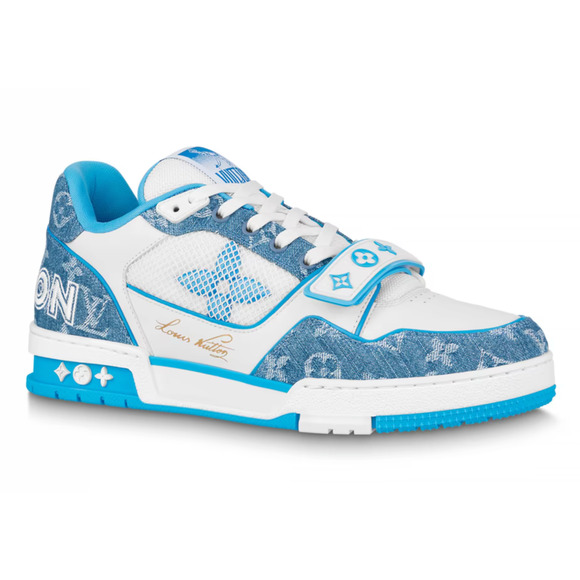 Louis Vuitton Denim Blue Monogram White LV Low Top Trainer Sneaker UK 9 US 10 11 - Picture 1 of 16